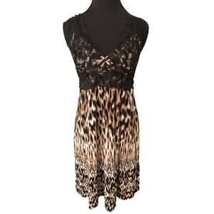 Soma Y2K Club Dress Lace Bust Animal Print Slip Mini Medium Going Out